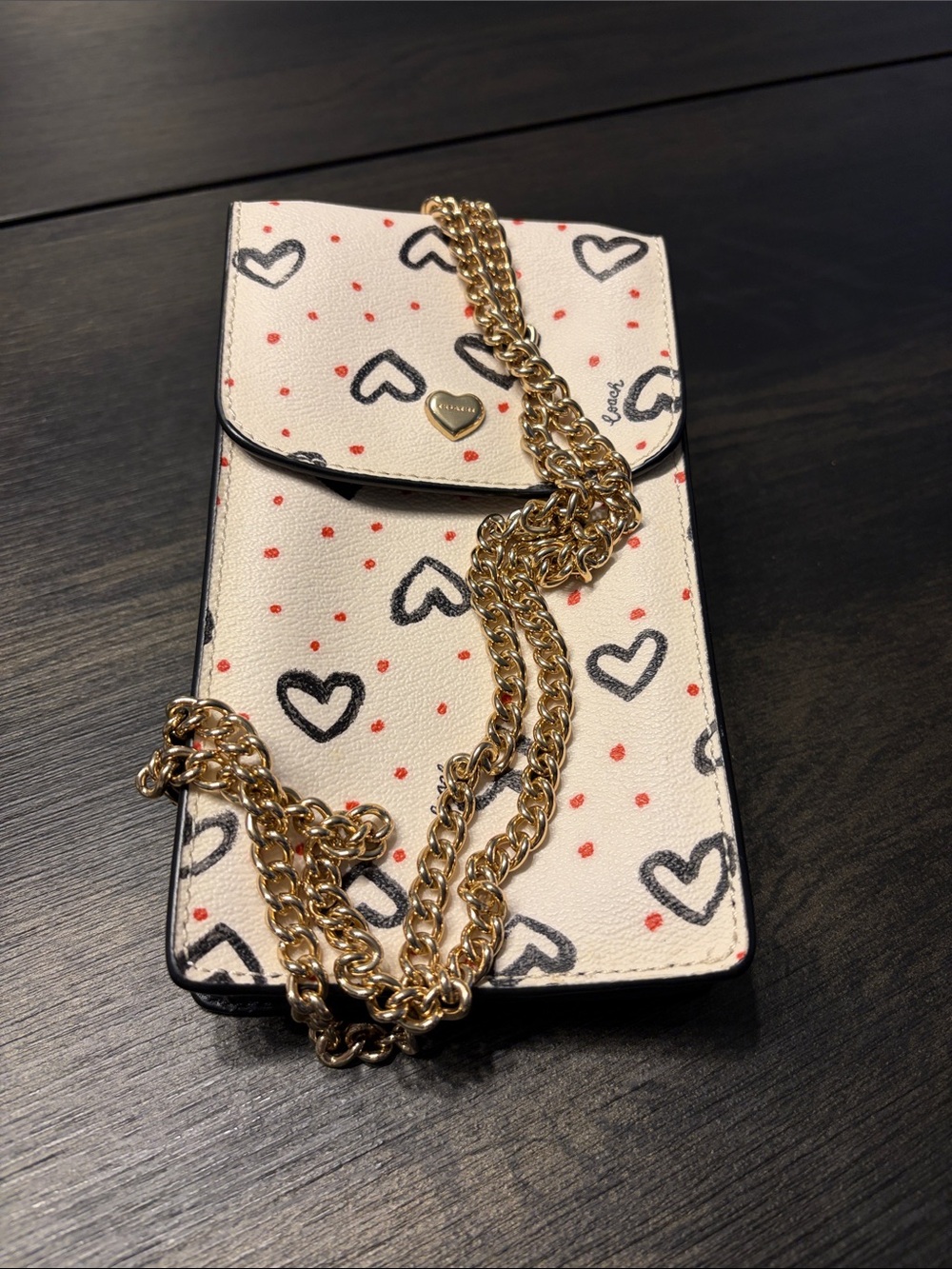 COACH Crayon Hearts North/South Snap Phone Crossbody Bag